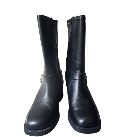 Black and Silver Mid-Calf Moto Boots with Harness Strap - Picture 2 of 16